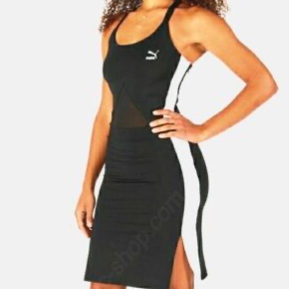 Puma Black and White Sleeveless Bodycon Mini Dress